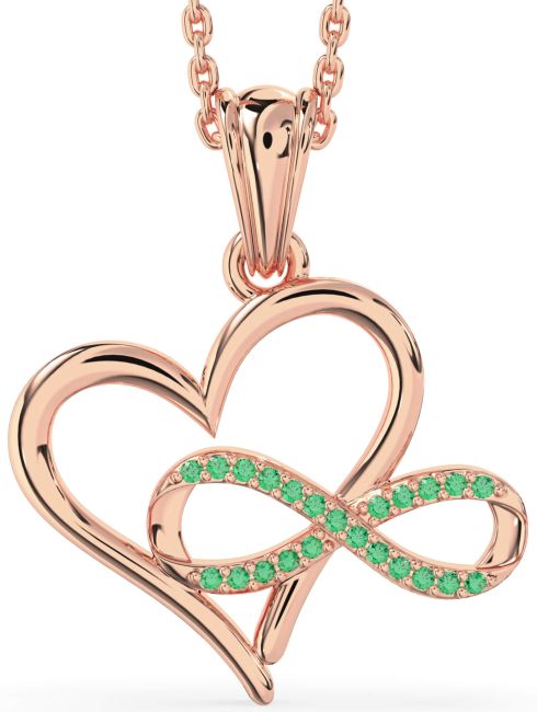 Emerald Rose Gold Heart Infinity Necklace