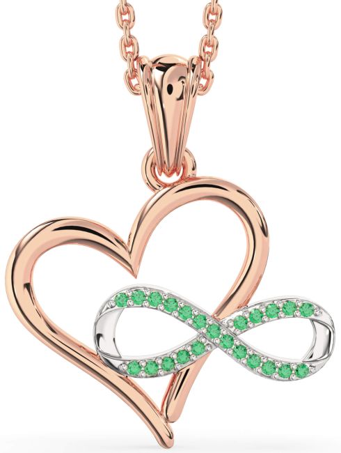 Emerald Rose Gold Silver Heart Infinity Necklace
