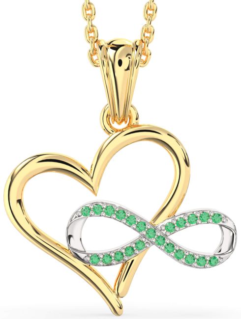 Emerald Gold Silver Heart Infinity Necklace