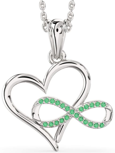 Emerald Silver Heart Infinity Necklace