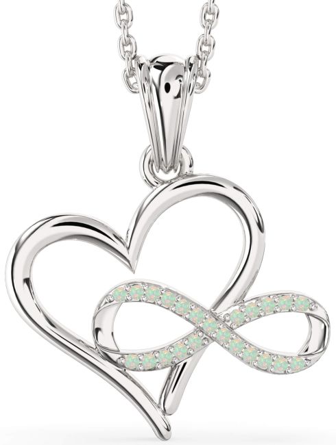Opal Silver Heart Infinity Necklace