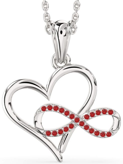 Ruby Silver Heart Infinity Necklace