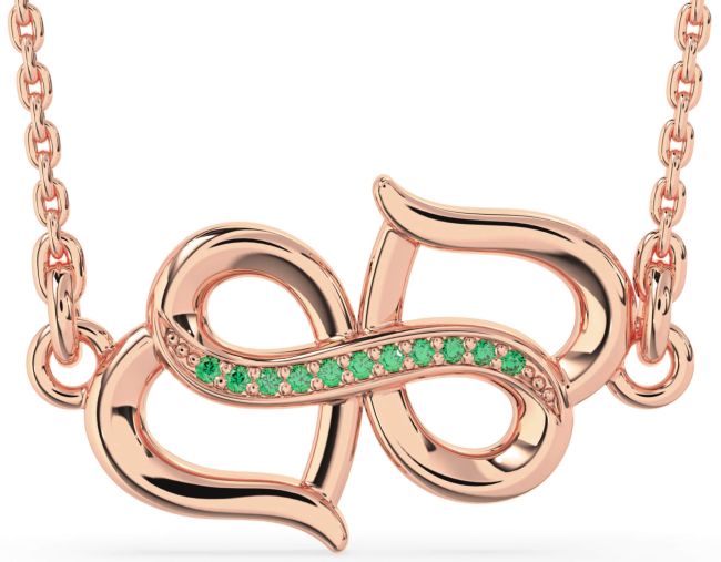 Emerald Rose Gold Heart Infinity Necklace
