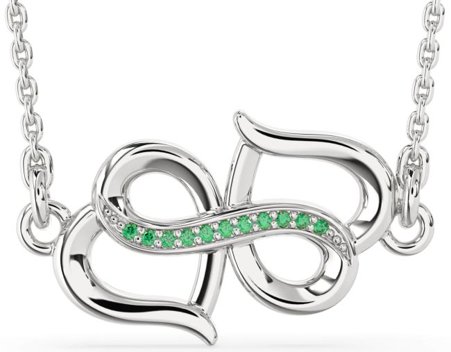 Emerald Silver Heart Infinity Necklace