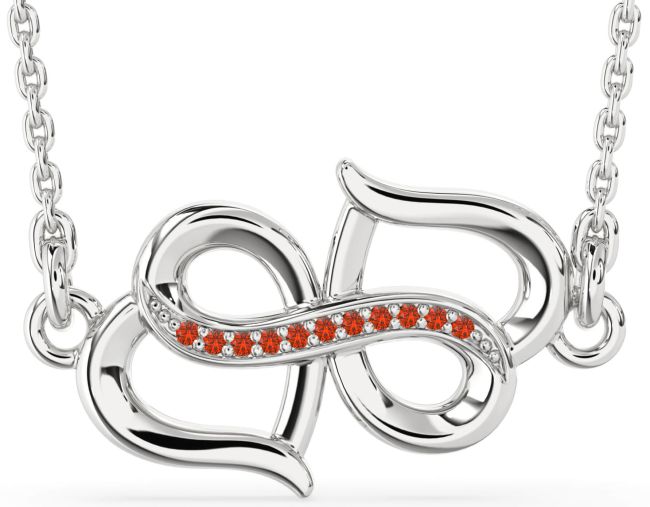 Fire Opal Silver Heart Infinity Necklace