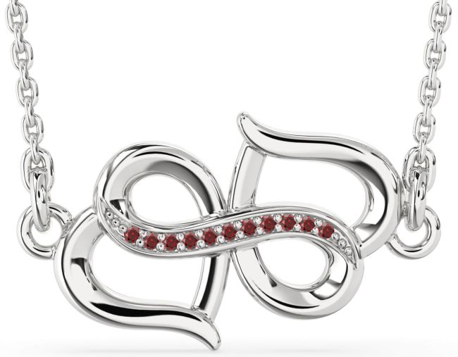 Garnet Silver Heart Infinity Necklace