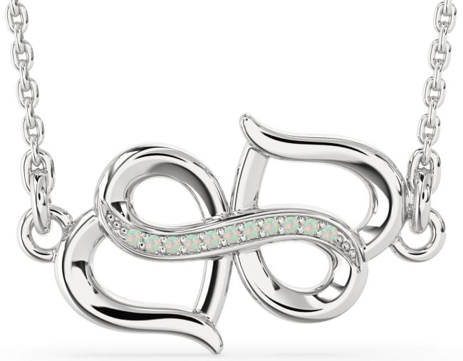 Opal Silver Heart Infinity Necklace