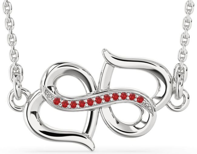 Ruby Silver Heart Infinity Necklace