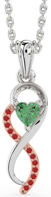 Emerald & Ruby Rose Gold Silver Infinity Heart Necklace