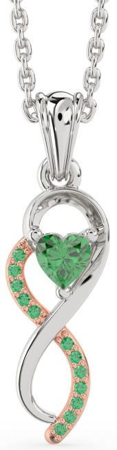 Emerald Rose Gold Silver Infinity Heart Necklace