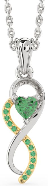 Emerald Gold Silver Infinity Heart Necklace