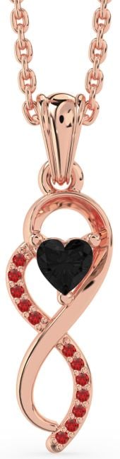 Black Diamond & Ruby Rose Gold Silver Infinity Heart Necklace