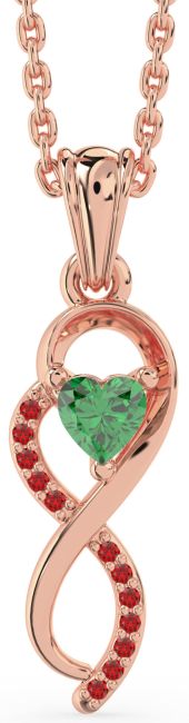 Emerald & Ruby Rose Gold Infinity Heart Necklace