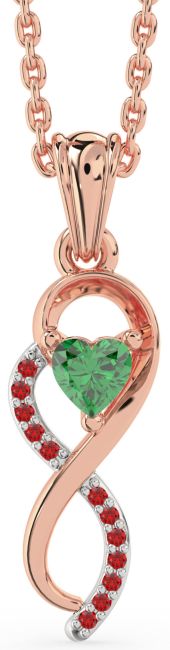 Emerald & Ruby Rose Gold Silver Infinity Heart Necklace