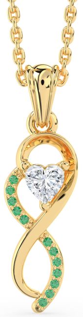 Emerald & Diamond Gold Infinity Heart Necklace