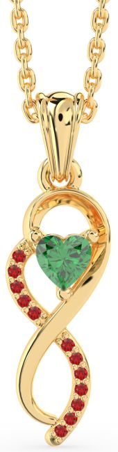 Emerald & Ruby Gold Infinity Heart Necklace