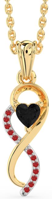 Black Diamond & Ruby Platinum & Yellow Gold Infinity Heart Necklace