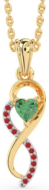 Emerald & Ruby Gold Silver Infinity Heart Necklace