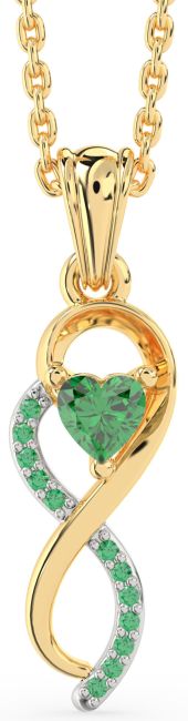 Emerald Gold Silver Infinity Heart Necklace