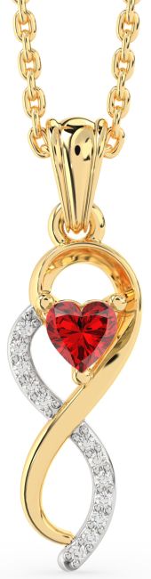 Diamond & Ruby Gold Silver Infinity Heart Necklace