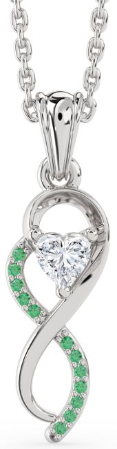 Emerald & Diamond Silver Infinity Heart Necklace