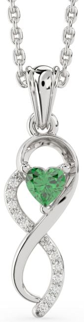 Diamond & Emerald Silver Infinity Heart Necklace