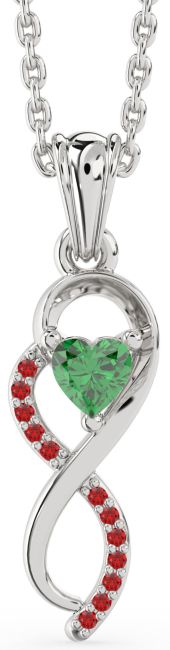 Emerald & Ruby Silver Infinity Heart Necklace