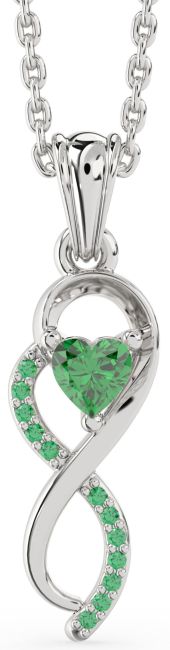 Emerald Silver Infinity Heart Necklace