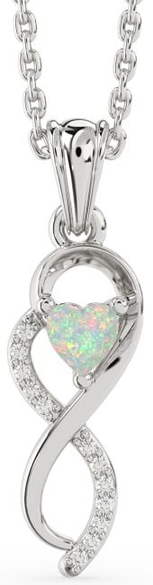 Opal Silver Infinity Heart Necklace