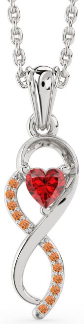 Ruby & Citrine Silver Infinity Heart Necklace