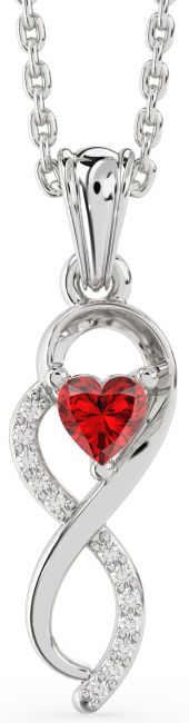 Diamond & Ruby Silver Infinity Heart Necklace