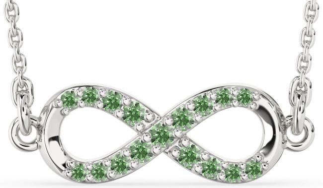 Green Diamond Silver Infinity Necklace