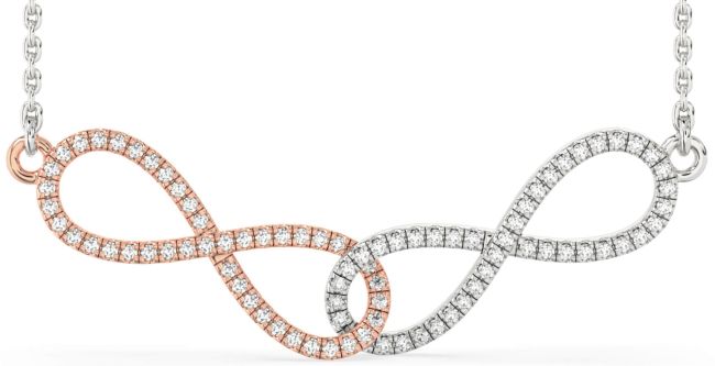 Large Diamond White Rose Gold Infinity Interlock Necklace