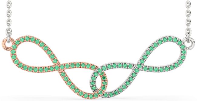 Large Emerald White Rose Gold Infinity Interlock Necklace