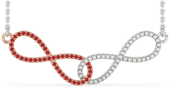 Large Diamond & Ruby Silver & 10K Rose Gold Infinity Interlock Necklace