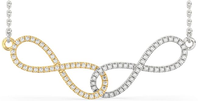 Large Diamond White Yellow Gold Infinity Interlock Necklace