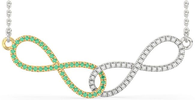 Large Diamond & Emerald Gold Silver Infinity Interlock Necklace
