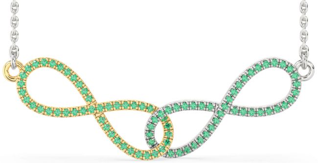 Large Emerald Gold Silver Infinity Interlock Necklace