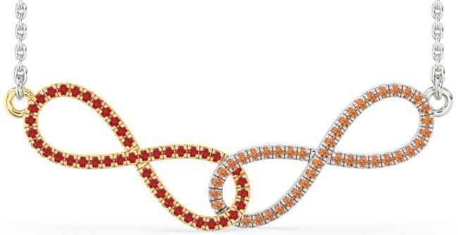 Large Ruby & Citrine Gold Silver Infinity Interlock Necklace