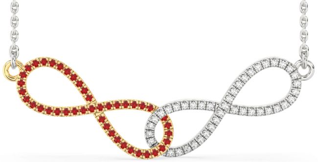Large Diamond & Ruby Gold Silver Infinity Interlock Necklace