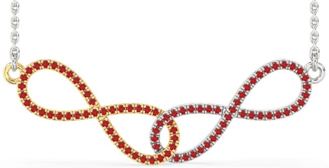 Large Ruby Gold Silver Infinity Interlock Necklace