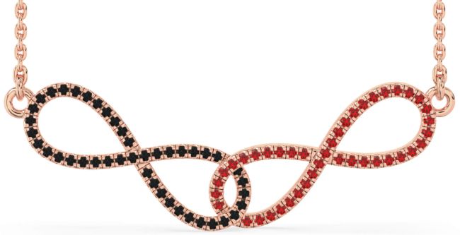 Large Black Diamond & Ruby Rose Gold Infinity Interlock Necklace