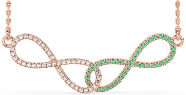 Large Emerald & Diamond Rose Gold Infinity Interlock Necklace