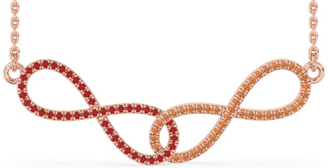 Large Ruby & Citrine Rose Gold Infinity Interlock Necklace