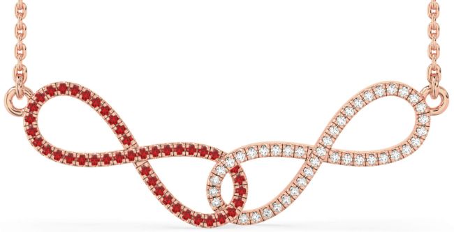 Large Diamond & Ruby Rose Gold Infinity Interlock Necklace