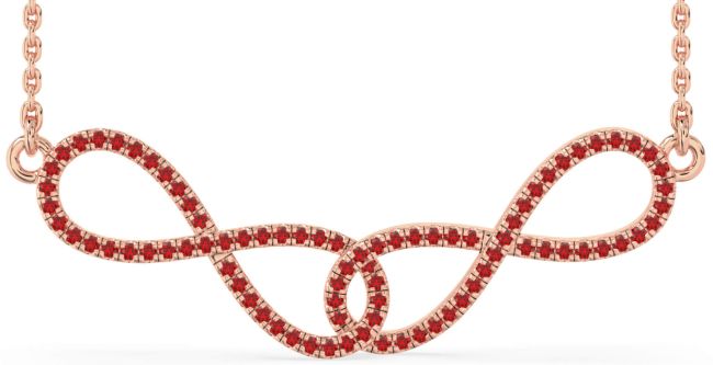 Large Ruby Rose Gold Silver Infinity Interlock Necklace