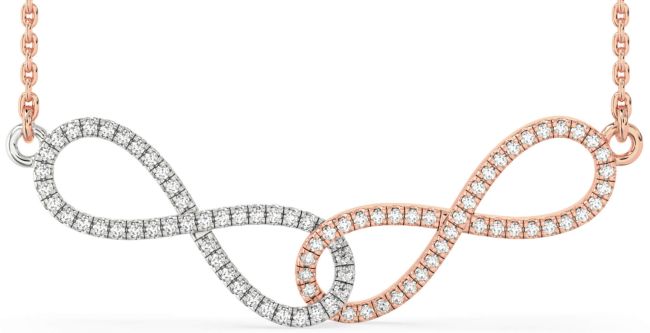 Large Diamond White Rose Gold Infinity Interlock Necklace
