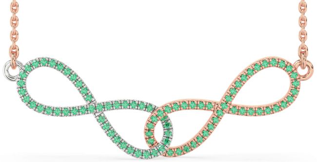 Large Emerald Rose Gold Silver Infinity Interlock Necklace