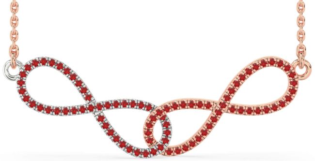 Large Ruby Rose Gold Silver Infinity Interlock Necklace