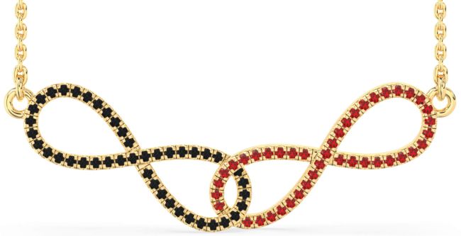 Large Black Diamond & Ruby Gold Infinity Interlock Necklace